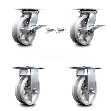 Service Caster 6 Inch V Groove Semi Steel Caster Brakes/Swivel Locks and 2 Rigid SCC, 2PK SCC-35S620-VGR-SLB-BSL-2-R-2